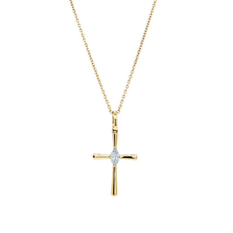 18ct Yellow Gold .18ct Diamond Cross Pendant-Necklace-Walker & Hall