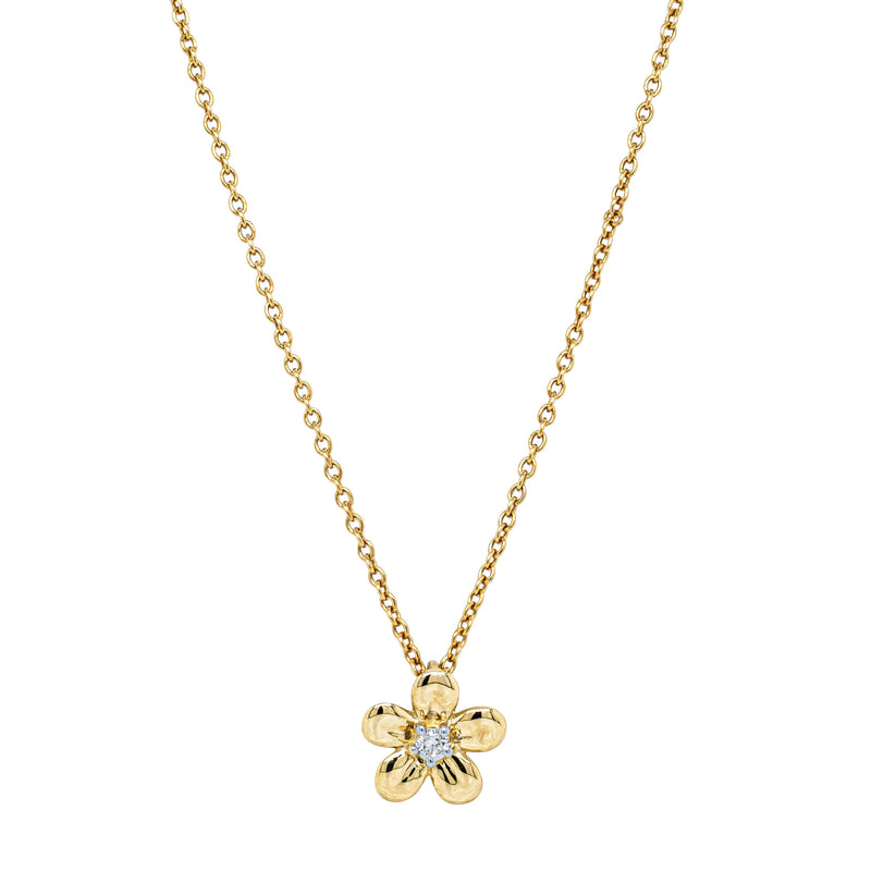 9ct Yellow Gold Diamond Flower Pendant-Necklace-Walker & Hall