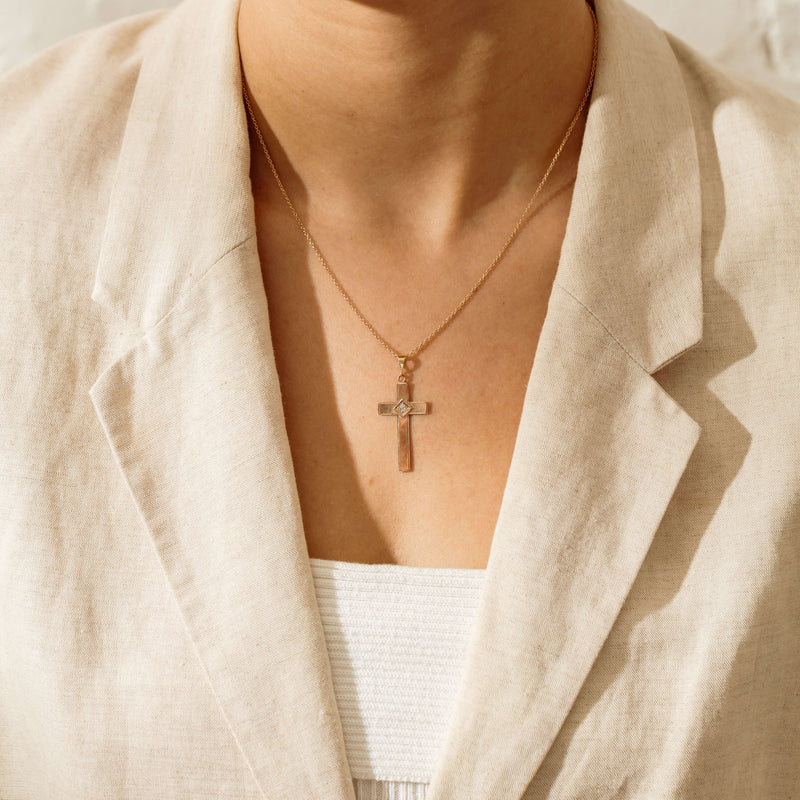 Deja Vu 9ct Yellow Gold .06ct Diamond Cross Pendant With Chain - Necklace - Walker & Hall