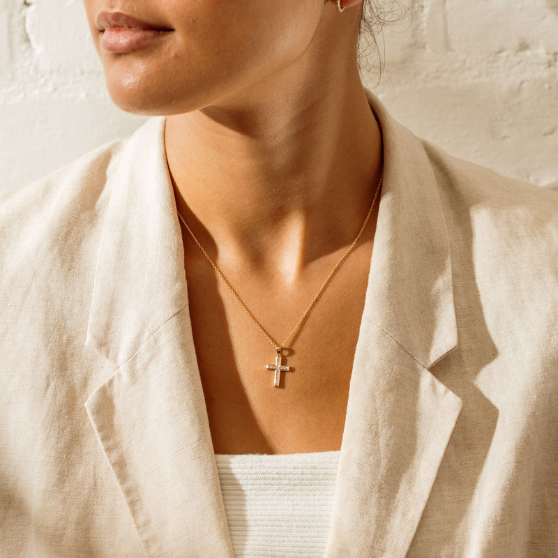 18ct Yellow Gold .30ct Diamond Cross Pendant - Necklace - Walker & Hall