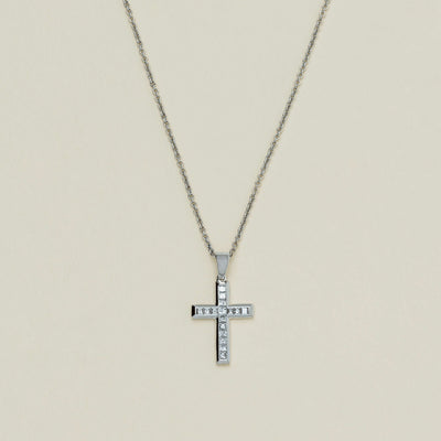 18ct White Gold .30ct Diamond Cross Pendant - Necklace - Walker & Hall