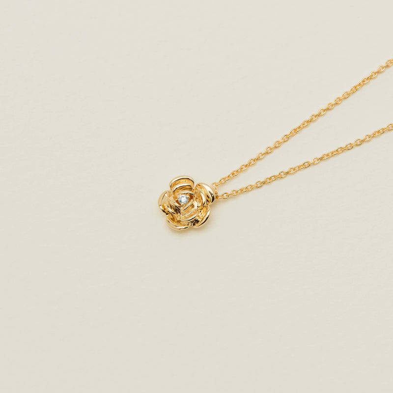 18ct Yellow Gold Diamond Albertine Rose Pendant