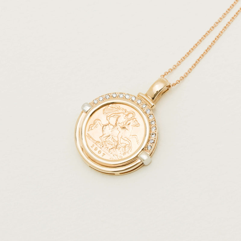 Deja Vu 9ct Gold Diamond Pendant with 22ct Half Sovereign - Necklace - Walker & Hall