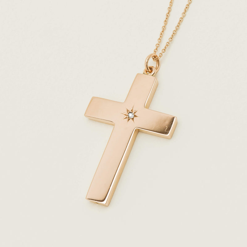 Vintage 9ct Rose Gold Hollow Diamond Cross Pendant - Necklace - Walker & Hall
