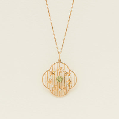 Vintage 15ct Yellow Gold Peridot & Pearl Pendant - Necklace - Walker & Hall