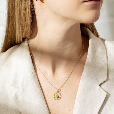 Vintage 9ct Yellow Gold Enamel Leaf Pendant-Necklace-Walker & Hall
