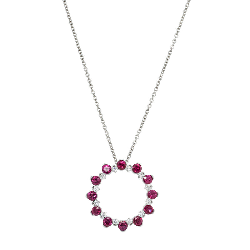18ct White Gold 1.42ct Ruby & Diamond Pendant-Necklace-Walker & Hall