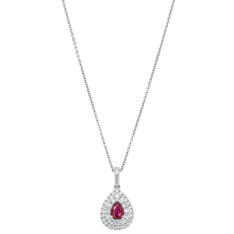 18ct White Gold .65ct Ruby & Diamond Pendant-Necklace-Walker & Hall