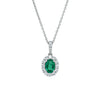 18ct White Gold .63ct Emerald & Diamond Halo Pendant-Necklace-Walker & Hall