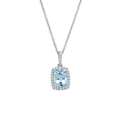 18ct White Gold 2.27ct Aquamarine & Diamond Pendant-Necklace-Walker & Hall