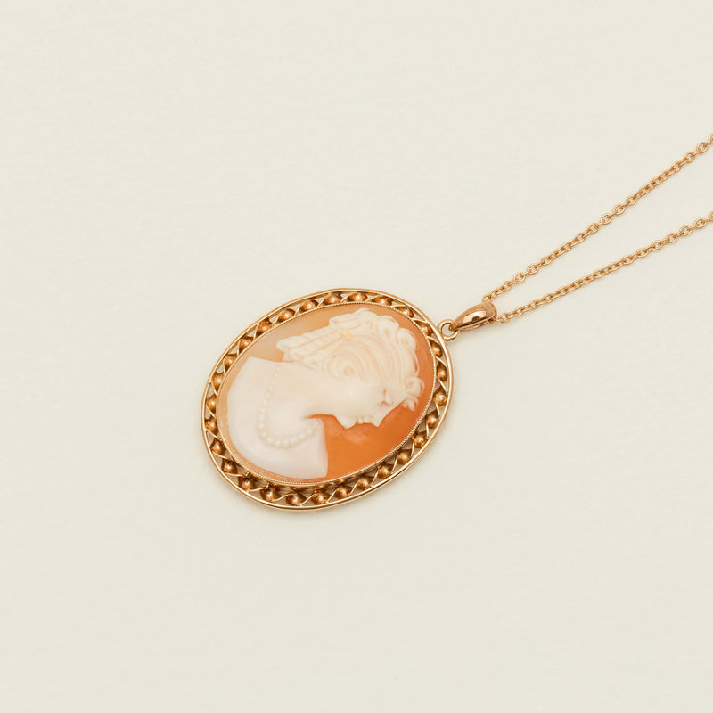 Deja Vu 9ct Rose Gold Cameo With Decorative Border Pendant - Necklace - Walker & Hall