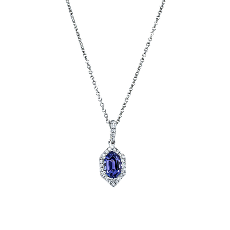 18ct White Gold Hexagonal Tanzanite & Diamond Mini Sierra Pendant-Necklace-Walker & Hall