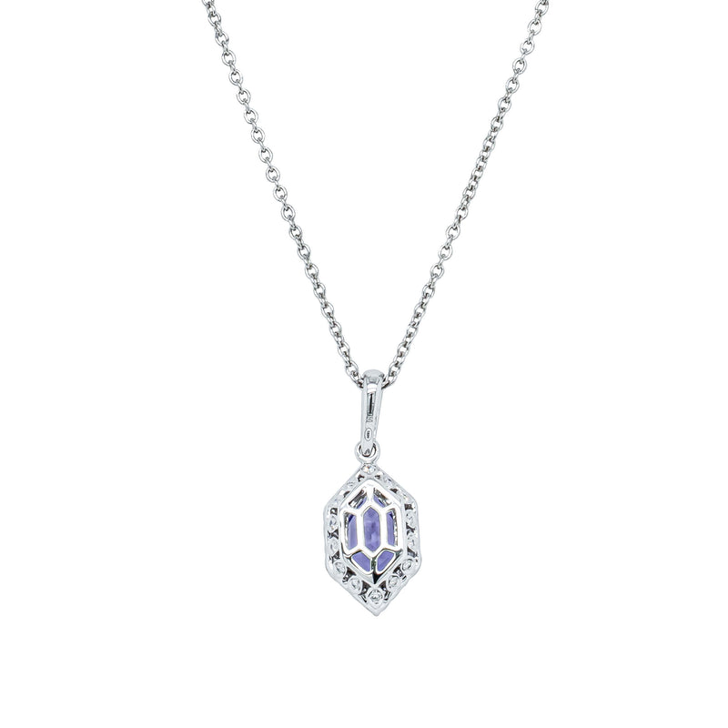 18ct White Gold Hexagonal Tanzanite & Diamond Mini Sierra Pendant-Necklace-Walker & Hall