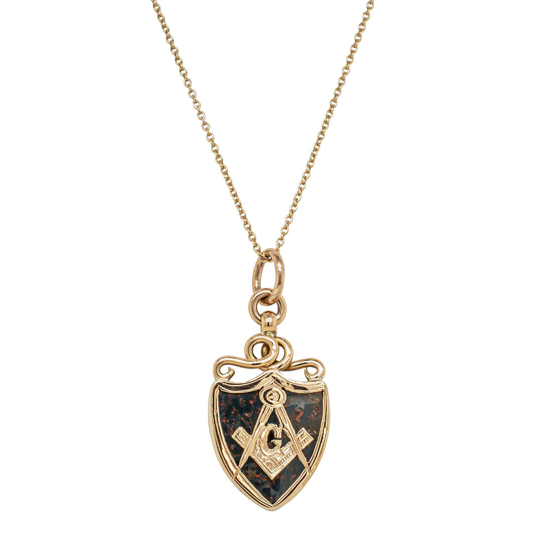 Vintage 9ct Rose Gold Bloodstone Masonic Pendant-Necklace-Walker & Hall