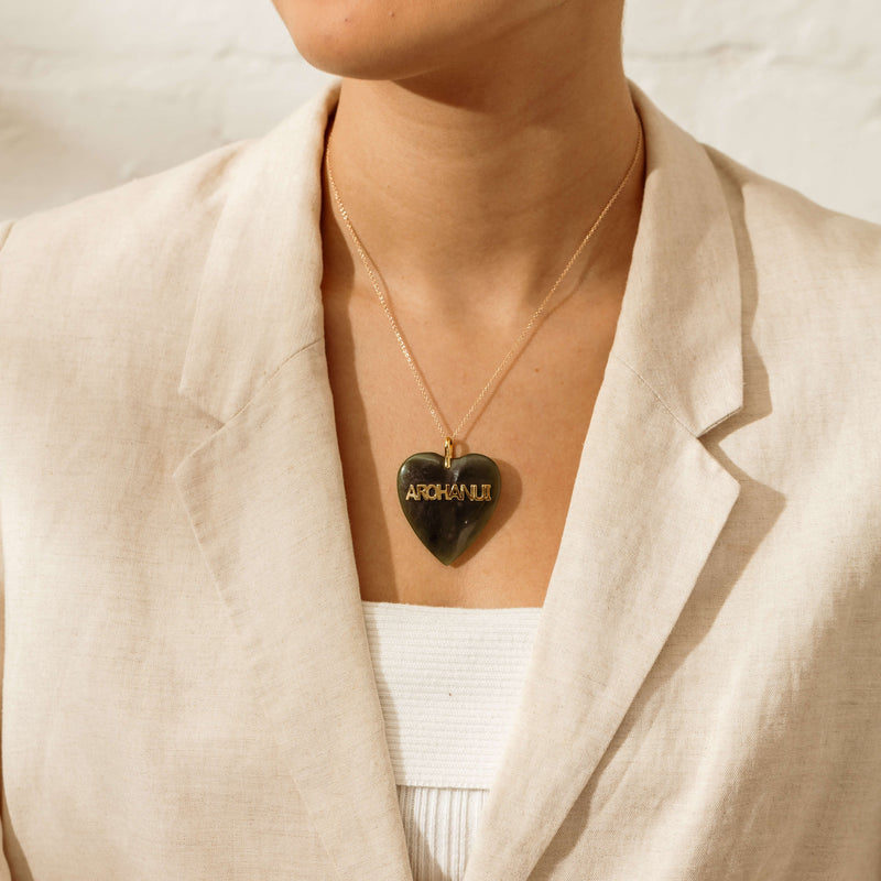 Deja Vu 9ct Yellow Gold Greenstone Arohanui Heart Pendant - Necklace - Walker & Hall