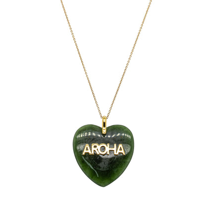 Deja Vu 9ct Yellow Gold Greenstone Aroha Heart Pendant - Necklace - Walker & Hall