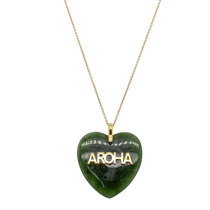 Deja Vu 9ct Yellow Gold Greenstone Aroha Heart Pendant - Necklace - Walker & Hall