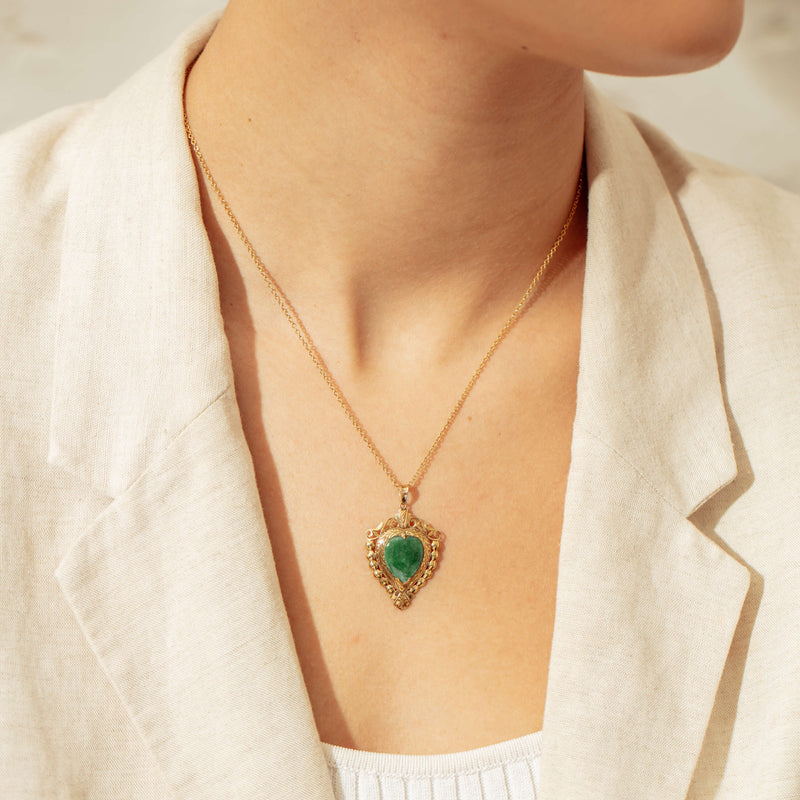 Deja Vu 14ct Yellow Gold Fei Cui Jade Heart Pendant - Necklace - Walker & Hall