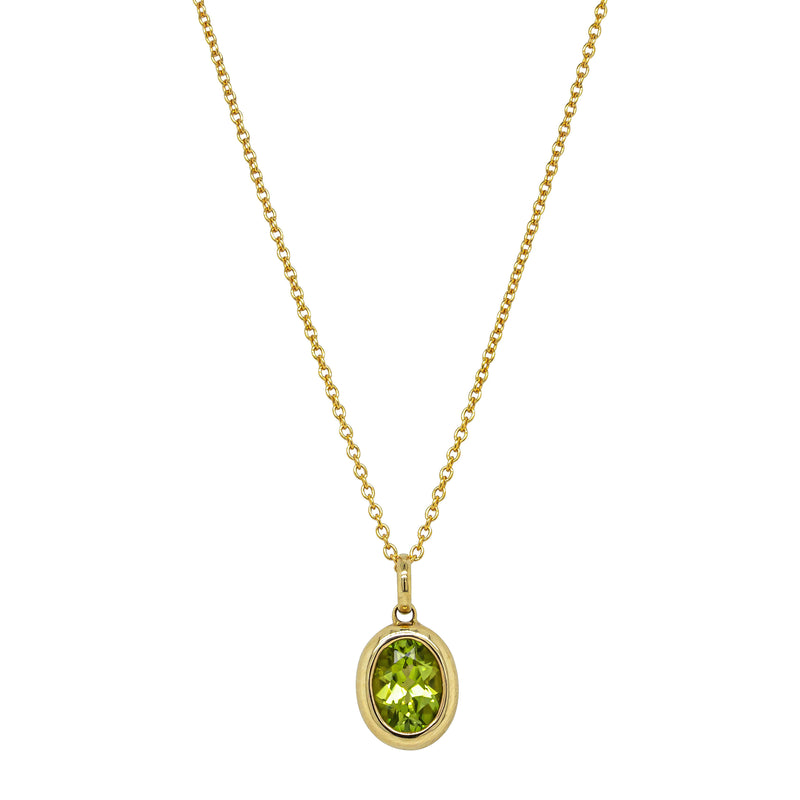 9ct Yellow Gold Peridot Rubover Set Pendant - Necklace - Walker & Hall