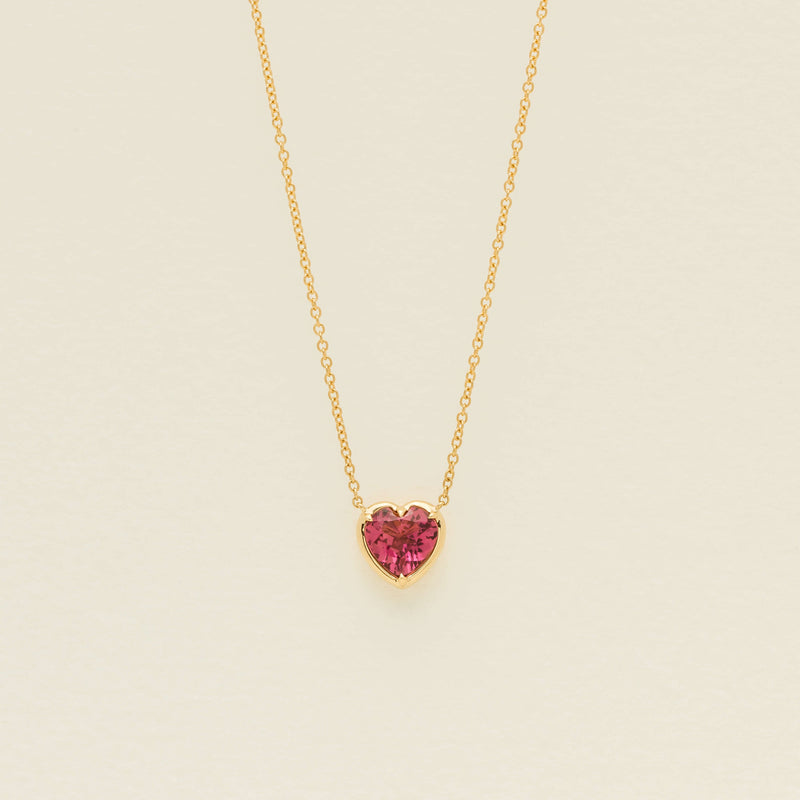 18ct Yellow Gold 1.50ct Pink Tourmaline Heart Pendant - Necklace - Walker & Hall