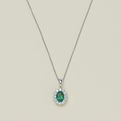 18ct White Gold 1.25ct Emerald & Diamond Belle Pendant - Necklace - Walker & Hall