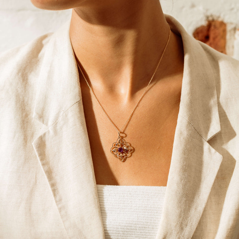 Deja Vu 9ct Rose Gold Amethyst Openwork Pendant - Necklace - Walker & Hall