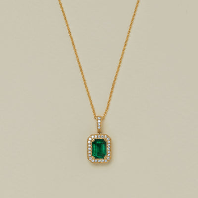 18ct Yellow Gold 1.64ct Emerald & Diamond Empire Pendant - Necklace - Walker & Hall
