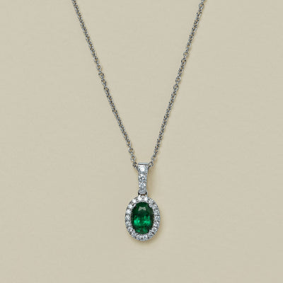 18ct White Gold .70ct Emerald & Diamond Nina Pendant - Necklace - Walker & Hall