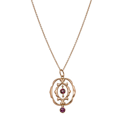 Deja Vu 9ct Rose Gold Garnet Openwork Pendant - Necklace - Walker & Hall