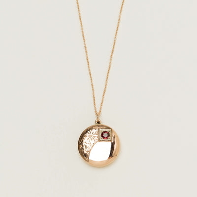 Deja Vu 9ct Rose Gold Engraved Round Locket with Chain - Necklace - Walker & Hall