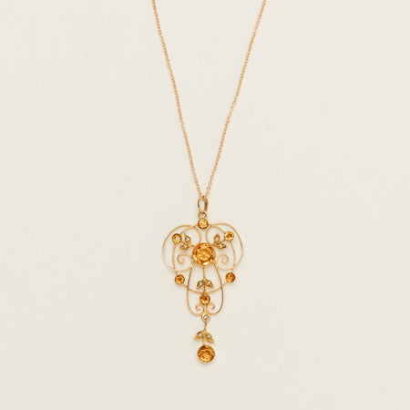 Vintage 9ct Rose Gold Citrine & Pearl Lavalier Pendant - Necklace - Walker & Hall