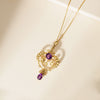 Vintage 15ct Yellow Gold Amethyst & Seed Pearl Pendant - Necklace - Walker & Hall