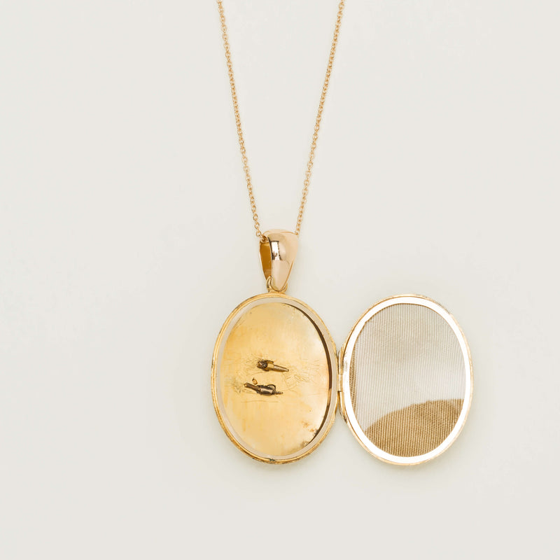Vintage 14ct Yellow Gold Sapphire & Seed Pearl Oval Locket - Necklace - Walker & Hall