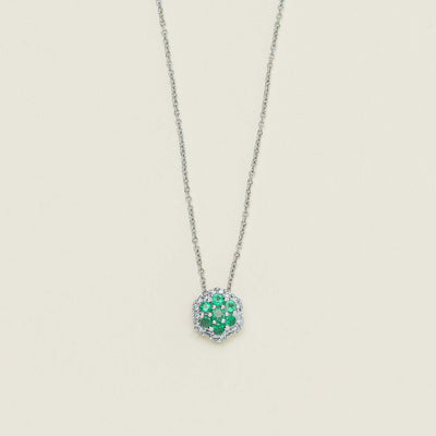 Deja Vu 18ct White Gold .32ct Emerald & Diamond Pendant - Necklace - Walker & Hall