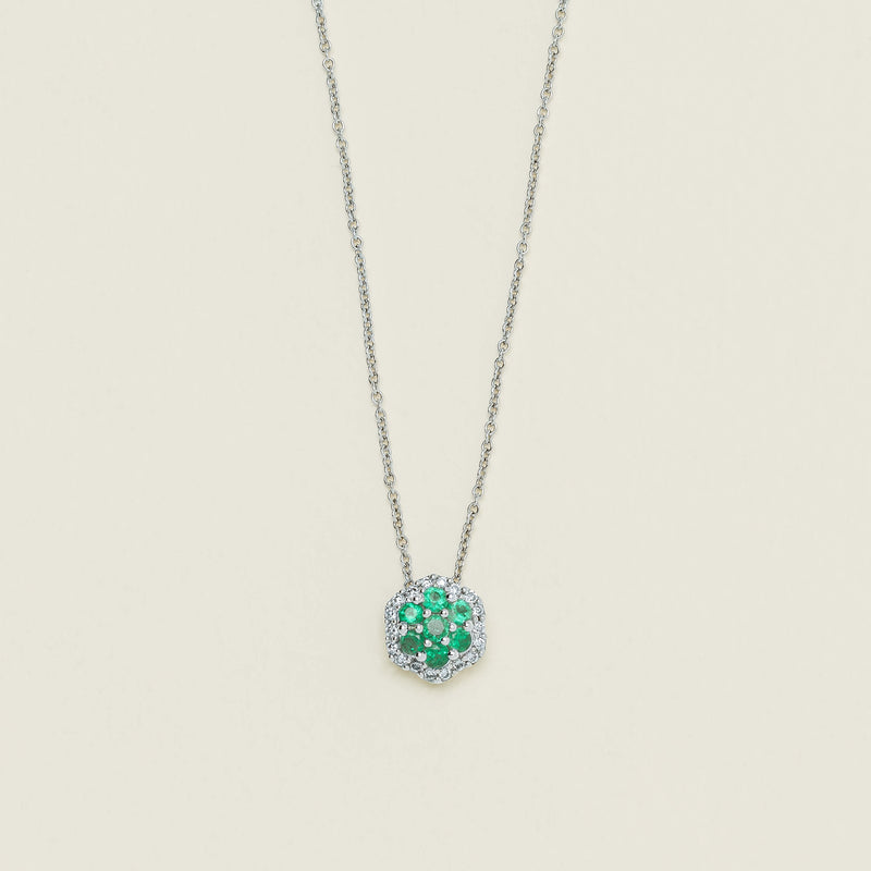 Deja Vu 18ct White Gold .32ct Emerald & Diamond Pendant - Necklace - Walker & Hall