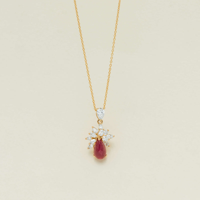Deja Vu 18ct Yellow Gold Ruby & Diamond Cluster Pendant - Necklace - Walker & Hall