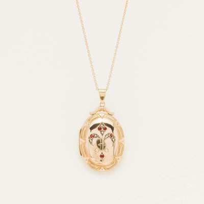 Vintage 9ct Rose Gold / Brass Red Glass & Pearl Locket