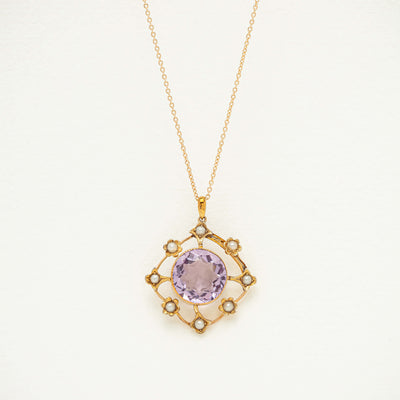 Deja Vu 9ct Yellow Gold Amethyst & Pearl Pendant - Necklace - Walker & Hall