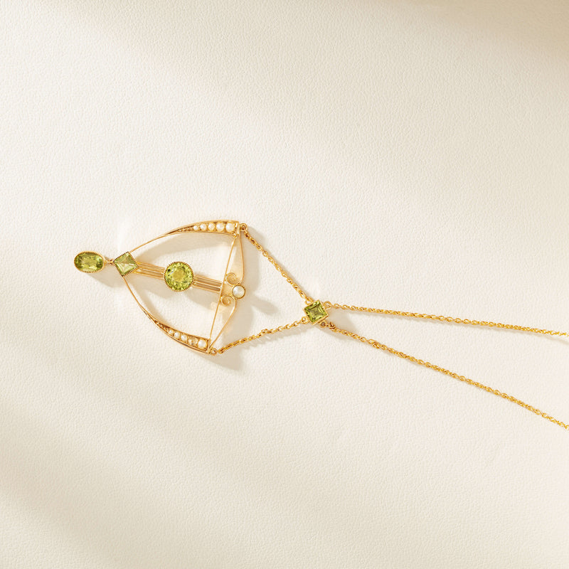 Vintage 9ct Rose Gold Peridot & Pearl Lavalier Pendant - Necklace - Walker & Hall