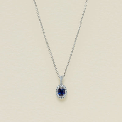 18ct White Gold .65ct Oval Sapphire & Diamond Pendant