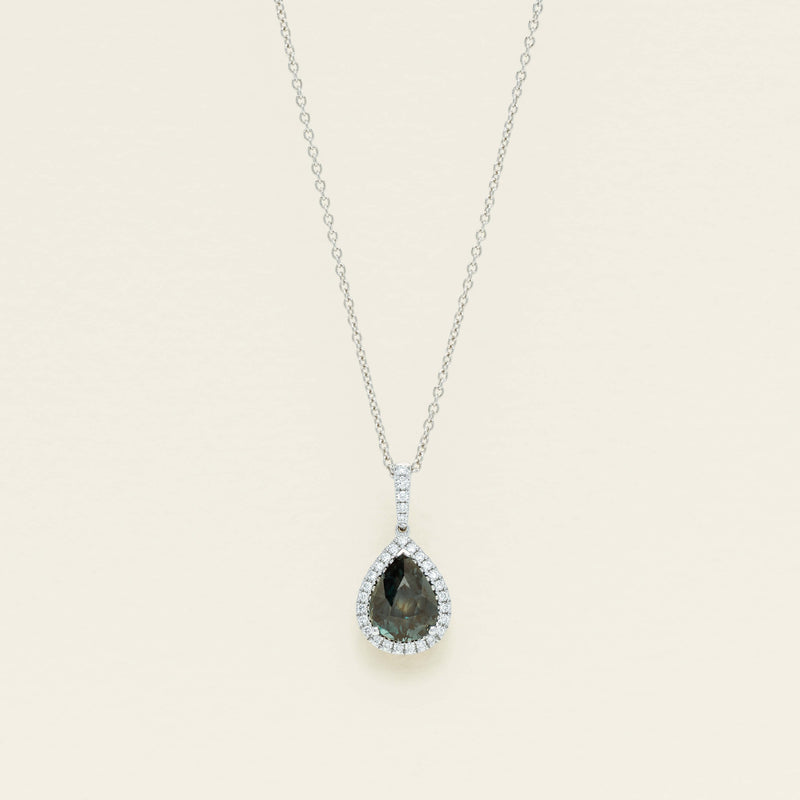 18ct White Gold 2.73ct Green Sapphire Sierra Pendant - Necklace - Walker & Hall