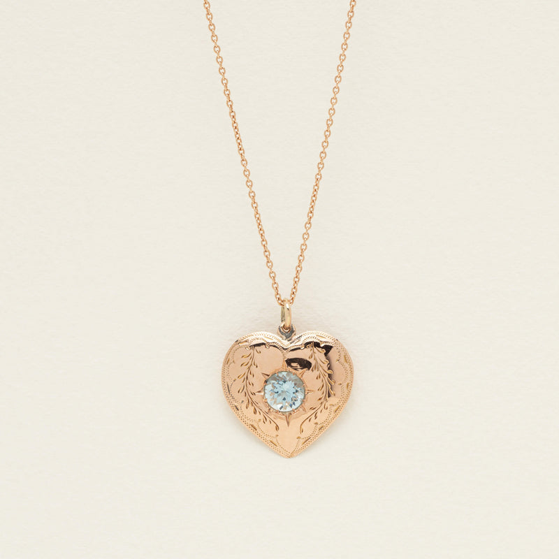 Vintage 9ct Rose Gold .90ct Aquamarine Heart Pendant - Necklace - Walker & Hall