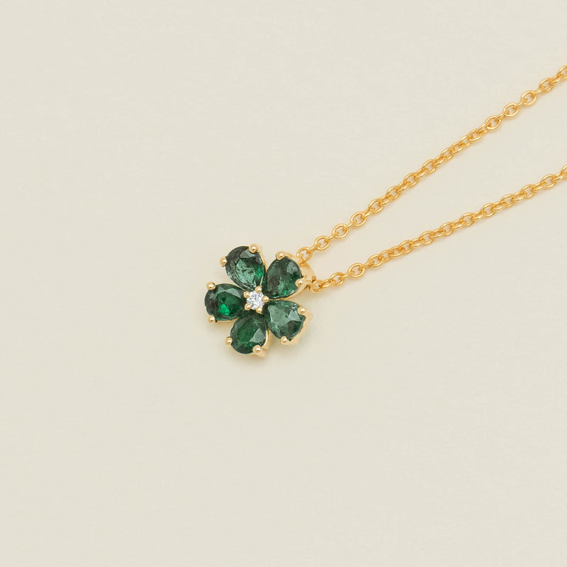 18ct Yellow Gold Emerald Forget-Me-Not Flower Pendant