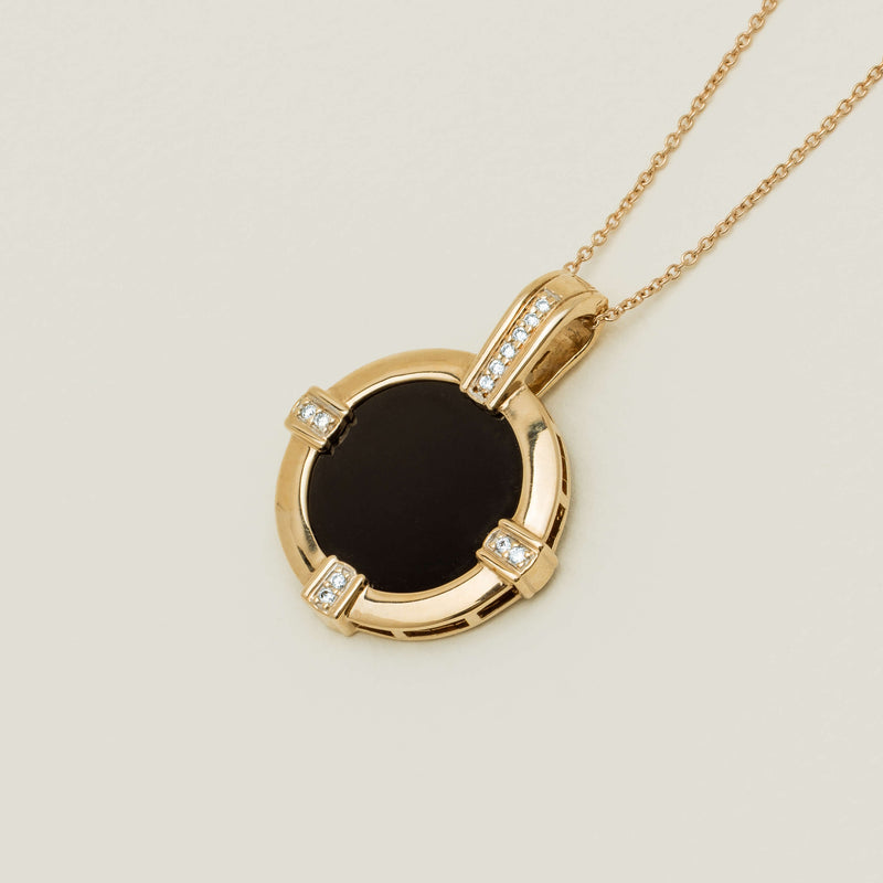 Deja Vu 9ct Yellow Gold Onyx & Diamond Pendant - Necklace - Walker & Hall