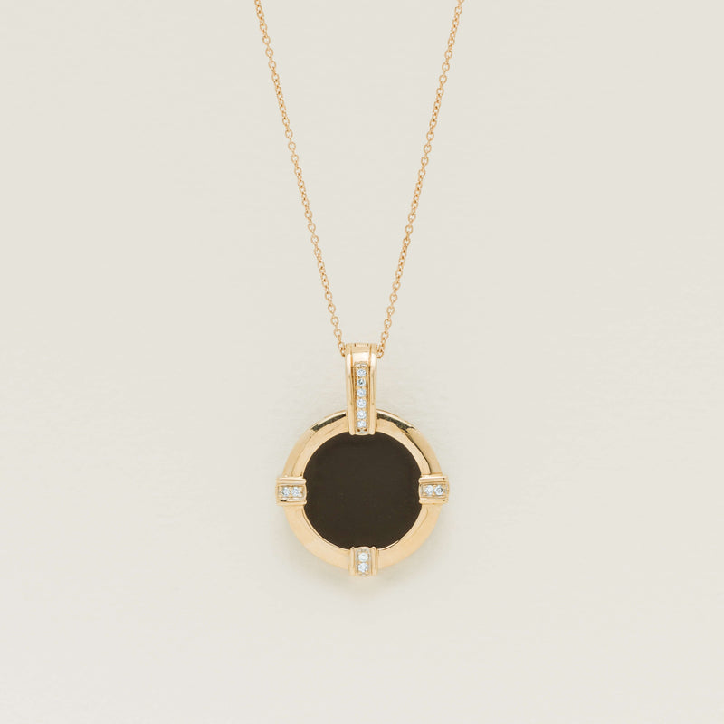 Deja Vu 9ct Yellow Gold Onyx & Diamond Pendant - Necklace - Walker & Hall