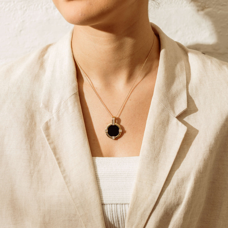 Deja Vu 9ct Yellow Gold Onyx & Diamond Pendant - Necklace - Walker & Hall