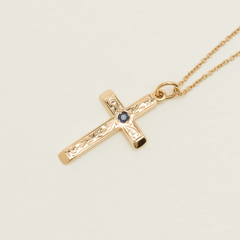 Deja Vu 9ct Yellow Gold Sapphire-Set Cross Pendant - Necklace - Walker & Hall