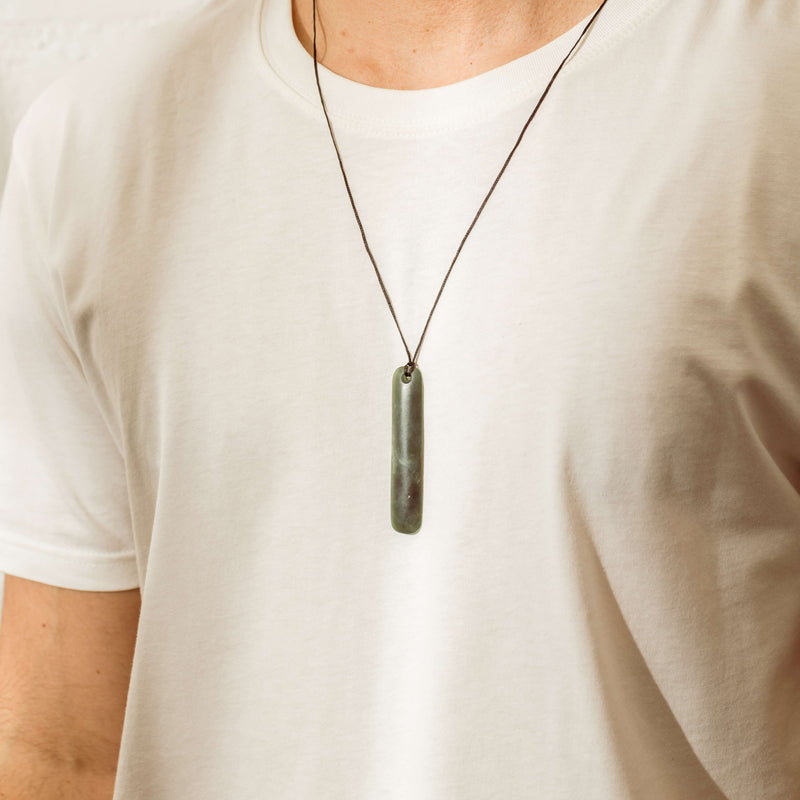 NZ Greenstone 72.3mm Roimata Pendant on Black Cord - Necklace - Walker & Hall