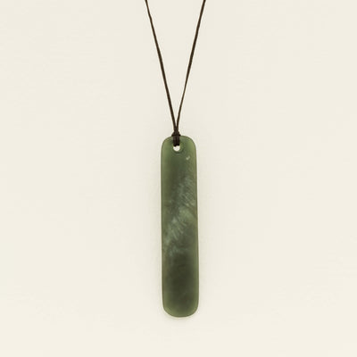 NZ Greenstone 72.3mm Roimata Pendant on Black Cord - Necklace - Walker & Hall
