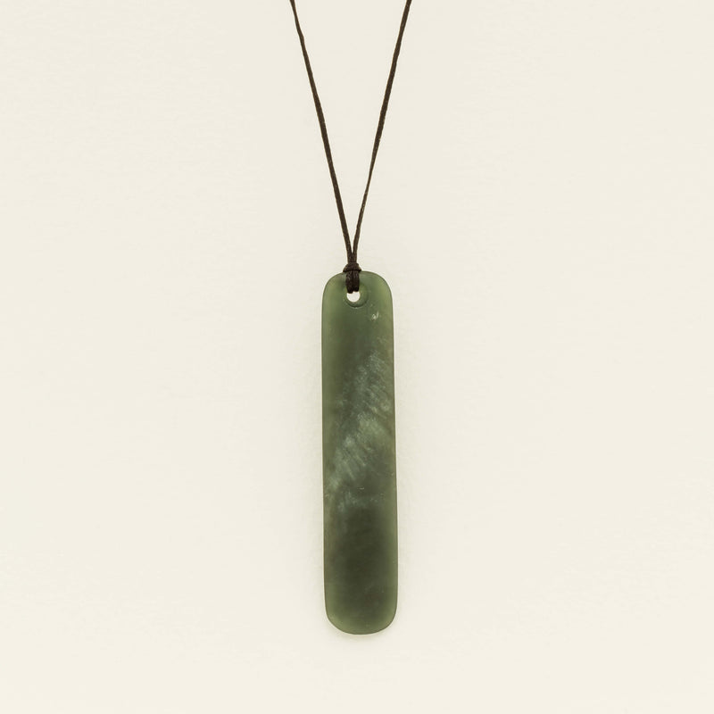 NZ Greenstone 72.3mm Roimata Pendant on Black Cord - Necklace - Walker & Hall